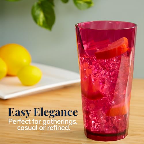 US Acrylic Optix Plastic Reusable Drinking Glasses (Set of 8) 20oz Water Cups in Jewel Tone Colors | BPA-Free Tumblers, Made in USA | Top-Rack Dishwasher Safe - My Kitchen Products