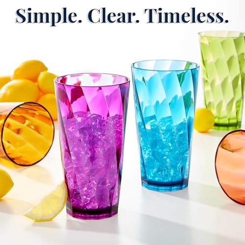 US Acrylic Optix Plastic Reusable Drinking Glasses (Set of 8) 20oz Water Cups in Jewel Tone Colors | BPA-Free Tumblers, Made in USA | Top-Rack Dishwasher Safe - My Kitchen Products
