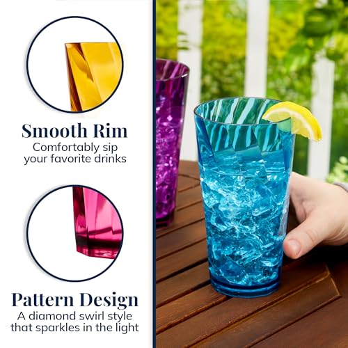US Acrylic Optix Plastic Reusable Drinking Glasses (Set of 8) 20oz Water Cups in Jewel Tone Colors | BPA-Free Tumblers, Made in USA | Top-Rack Dishwasher Safe - My Kitchen Products