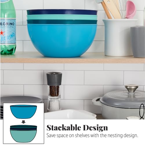 US Acrylic Vista Durable Plastic Salad and Serving 10-inch Bowls | Set of 4 in Coastal Colors | Reusable, BPA-free, Made in the USA | 135 oz. capacity - My Kitchen Products