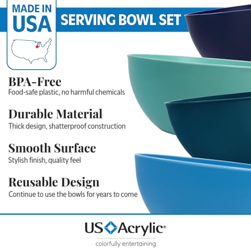 US Acrylic Vista Durable Plastic Salad and Serving 10-inch Bowls | Set of 4 in Coastal Colors | Reusable, BPA-free, Made in the USA | 135 oz. capacity - My Kitchen Products