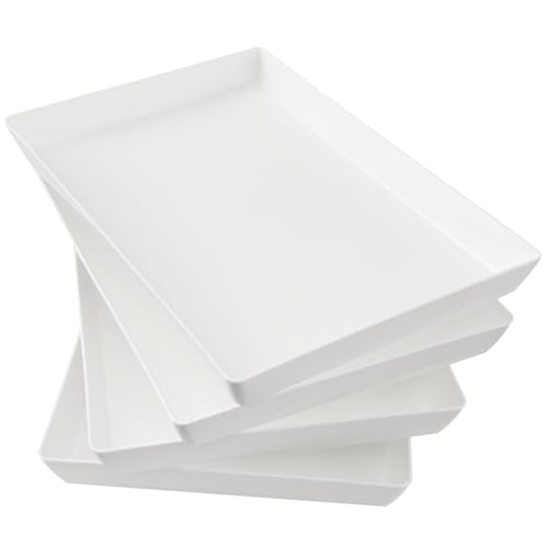US Acrylic White Plastic Serving Trays (Set of 4) 15” x 10”, Large Unbreakable Reusable Rectangular Party Platters, Serve