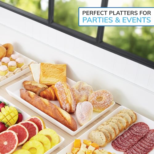 US Acrylic White Plastic Serving Trays (Set of 4) 15” x 10” | Large Unbreakable Reusable Rectangular Party Platters | Serve Appetizers, Fruit, Veggies, & Desserts | BPA-Free & Made in USA - My Kitchen Products