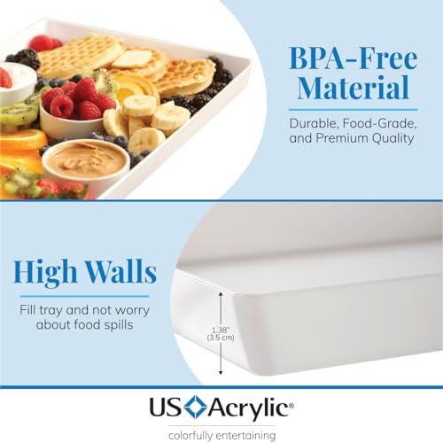 US Acrylic White Plastic Serving Trays (Set of 4) 15” x 10” | Large Unbreakable Reusable Rectangular Party Platters | Serve Appetizers, Fruit, Veggies, & Desserts | BPA-Free & Made in USA - My Kitchen Products
