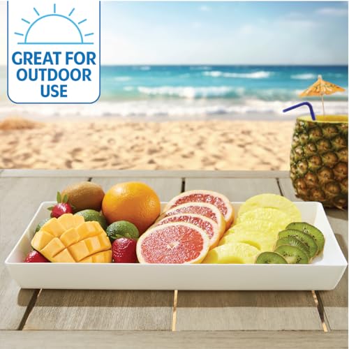 US Acrylic White Plastic Serving Trays (Set of 4) 15” x 10” | Large Unbreakable Reusable Rectangular Party Platters | Serve Appetizers, Fruit, Veggies, & Desserts | BPA-Free & Made in USA - My Kitchen Products