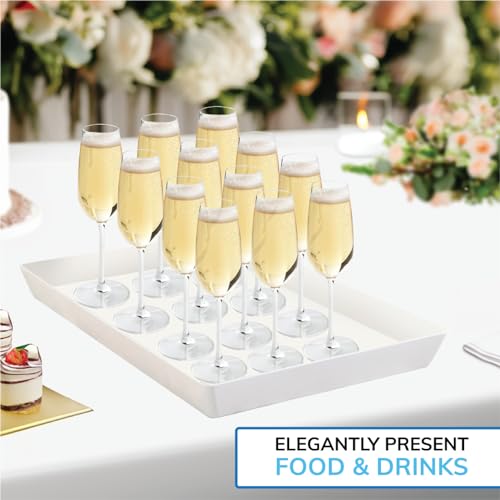 US Acrylic White Plastic Serving Trays (Set of 4) 15” x 10” | Large Unbreakable Reusable Rectangular Party Platters | Serve Appetizers, Fruit, Veggies, & Desserts | BPA-Free & Made in USA - My Kitchen Products
