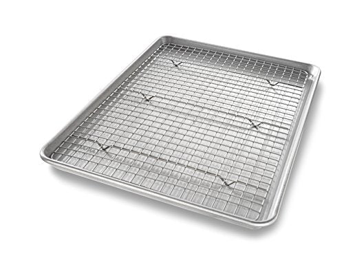 USA Pan Bakeware Half Sheet Baking Pan and Bakeable Nonstick and Cooling Rack Set, Metal - My Kitchen Products