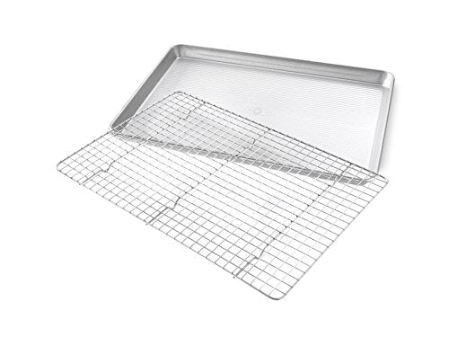 USA Pan Bakeware Half Sheet Baking Pan and Bakeable Nonstick and Cooling Rack Set, Metal - My Kitchen Products