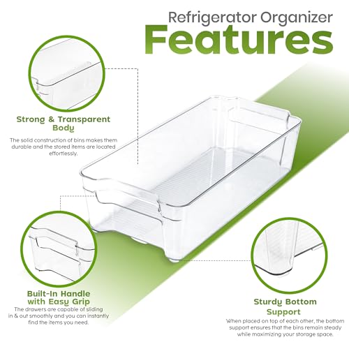 Utopia Home - Fridge & Refrigerator Organizer Bins (8 Pack), Clear Stackable Durable Plastic Storage Containers with Easy Grip Handles for Pantry, Kitchen Cabinets & Countertops (8) - My Kitchen Products