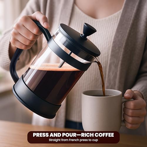 Utopia Kitchen Borosilicate Glass French Press Coffee Maker 34 Oz, Heat-Resistant Cafetiere & Tea Maker, Thickened Glass Coffee Press for Travel and Camping, Black - My Kitchen Products