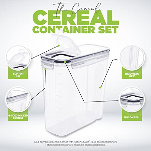 Utopia Kitchen Cereal Containers Storage Set – 4 Pack 4L(135.2 oz) Airtight Food Storage Containers with Lids, BPA-Free Cereal Dispensers for Pantry Organization and Storage (Clear) - My Kitchen Products