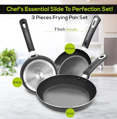 Utopia Kitchen Nonstick Cookware 3 Piece Omelette Pan Skillet Set, Nonstick Frying Pans with Induction Bottom, 8, 9.5 & 11 Inches Frying Pans with Bakelite Handles, PFOA Free, Grey - My Kitchen Products