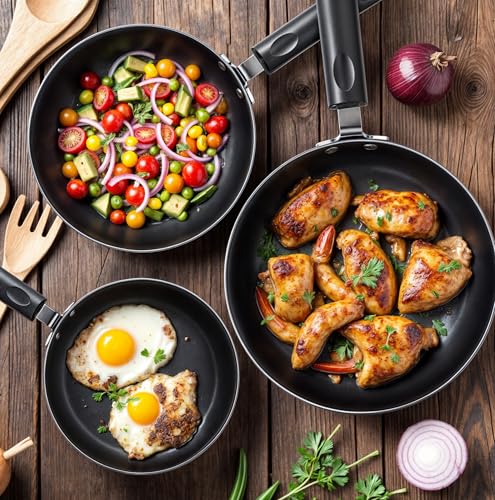 Utopia Kitchen Nonstick Cookware 3 Piece Omelette Pan Skillet Set, Nonstick Frying Pans with Induction Bottom, 8, 9.5 & 11 Inches Frying Pans with Bakelite Handles, PFOA Free, Grey - My Kitchen Products