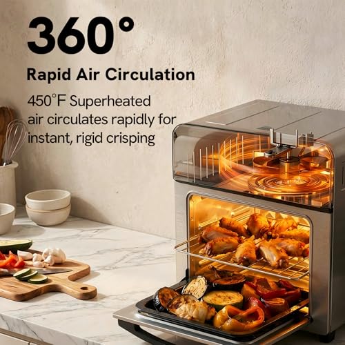 VAL CUCINA 6-in-1 Air Fryer Toaster Oven Combo, Compact 12.7 QT Small Countertop Convection Oven, Fits 9" Pizza & 4 Toast, Hexagon Hybrid Heating, Enamel Baking Pan Included, Stainless Steel Finish - My Kitchen Products