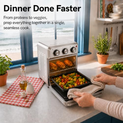 VAL CUCINA 6-in-1 Air Fryer Toaster Oven Combo, Compact 12.7 QT Small Countertop Convection Oven, Fits 9" Pizza & 4 Toast, Hexagon Hybrid Heating, Enamel Baking Pan Included, Stainless Steel Finish - My Kitchen Products