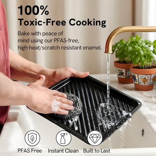 VAL CUCINA 6-in-1 Retro Air Fryer Toaster Oven Combo, Compact 12.7 QT Small Countertop Convection Oven, Fits 9" Pizza & 4 Toast, Hexagon Hybrid Heating, Enamel Baking Pan Included, Dark Grey Color - My Kitchen Products