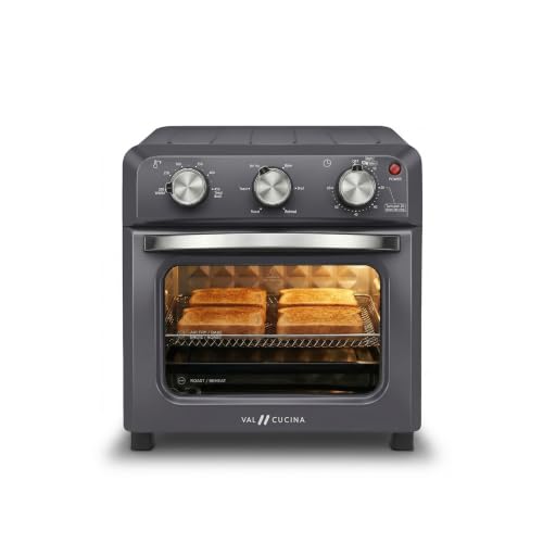 VAL CUCINA 6-in-1 Retro Air Fryer Toaster Oven Combo, Compact 12.7 QT Small Countertop Convection Oven, Fits 9" Pizza & 4 Toast, Hexagon Hybrid Heating, Enamel Baking Pan Included, Dark Grey Color - My Kitchen Products