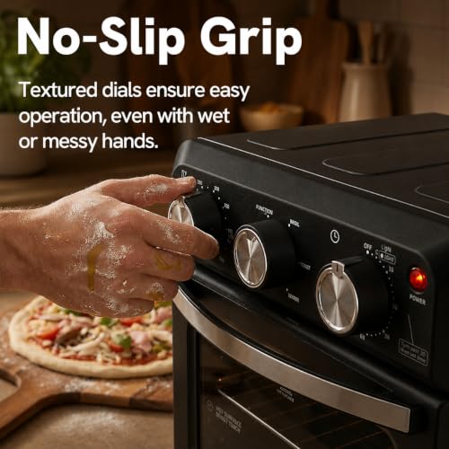VAL CUCINA 6-in-1 Retro Air Fryer Toaster Oven Combo, Compact 12.7 QT Small Countertop Convection Oven, Fits 9" Pizza & 4 Toast, Hexagon Hybrid Heating, Enamel Baking Pan Included, Dark Grey Color - My Kitchen Products