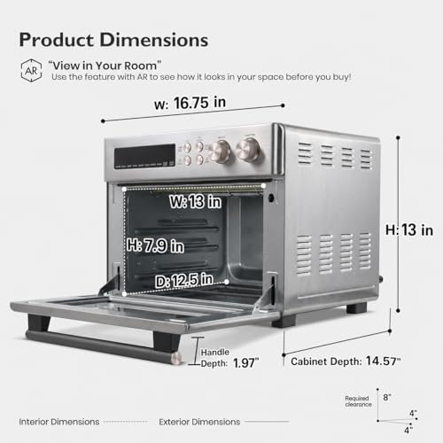 VAL CUCINA Infrared Heating 26.3 QT Air Fryer Toaster Oven, Large Countertop Convection Oven 10-in-1 Combo, 6-Slice Toast, Enamel Baking Pan Easy Clean with Recipe Book, Brushed Stainless Steel Finish - My Kitchen Products