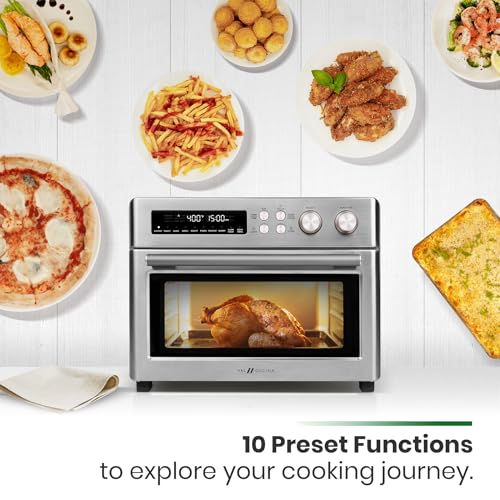 VAL CUCINA Infrared Heating 26.3 QT Air Fryer Toaster Oven, Large Countertop Convection Oven 10-in-1 Combo, 6-Slice Toast, Enamel Baking Pan Easy Clean with Recipe Book, Brushed Stainless Steel Finish - My Kitchen Products