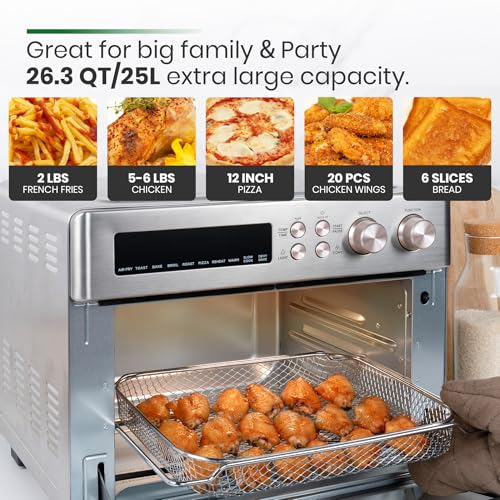 VAL CUCINA Infrared Heating 26.3 QT Air Fryer Toaster Oven, Large Countertop Convection Oven 10-in-1 Combo, 6-Slice Toast, Enamel Baking Pan Easy Clean with Recipe Book, Brushed Stainless Steel Finish - My Kitchen Products