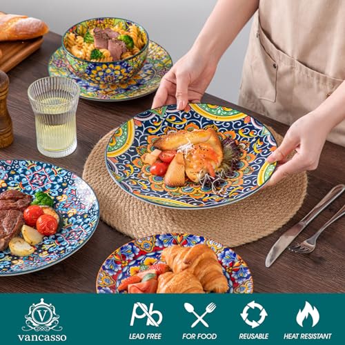 vancasso 12 Pieces Dinnerware Sets, Plates and Bowls Set, Porcelain Dishes Set for 4, Microwave and Dishwasher Safe, Scratch Resistant, Bohemian Style Dining Ware Service for 4, Series SIMI - My Kitchen Products