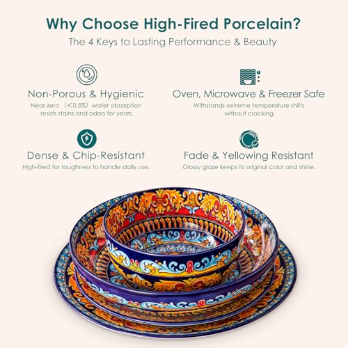 vancasso 24-Piece Dinnerware Sets,Plates & Bowls Sets Service for 6, Bohemian Porcelain Dishes Set for 6, Kitchen Dinner Set,Microwave & Dishwasher Safe, Scratch Resistant,Series KRVI - My Kitchen Products