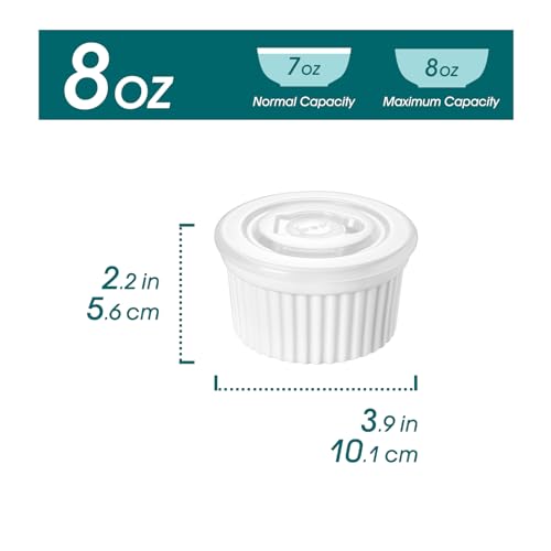 vancasso 8 oz Ramekins with Lid, Porcelain Creme Brulee Souffle Dishes, White Pudding Custard Cups Ramiken for Baking, Dishwasher and Oven Safe, Set of 6 - My Kitchen Products