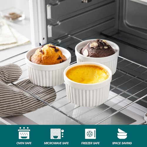 vancasso 8 oz Ramekins with Lid, Porcelain Creme Brulee Souffle Dishes, White Pudding Custard Cups Ramiken for Baking, Dishwasher and Oven Safe, Set of 6 - My Kitchen Products