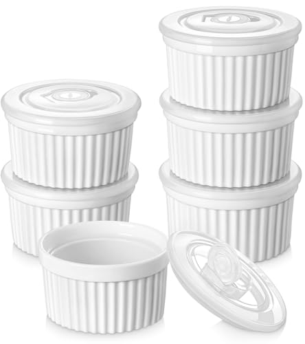 vancasso 8 oz Ramekins with Lid, Porcelain Creme Brulee Souffle Dishes, White Pudding Custard Cups Ramiken for Baking, Dishwasher and Oven Safe, Set of 6 - My Kitchen Products