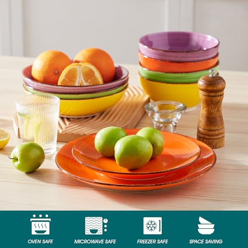 vancasso Bonita Dinner Plates, 10.5 Inch Ceramic Plates, Microwave, Oven and Dishwasher Safe Plates Set of 6 - Assorted Colors - My Kitchen Products