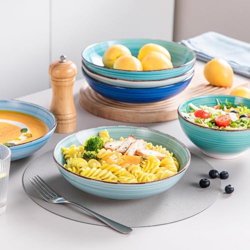 vancasso Bonita Stoneware Dinnerware Sets 24 Pieces Service for 6, Hand-Painted Spiral Dishes Set, Ceramic Kitchen Plates and Bowls Sets-Microwave and Dishwasher Safe (Blue,24 Pcs) - My Kitchen Products