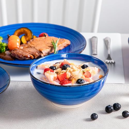 vancasso Bonita Stoneware Dinnerware Sets 24 Pieces Service for 6, Hand-Painted Spiral Dishes Set, Ceramic Kitchen Plates and Bowls Sets-Microwave and Dishwasher Safe (Blue,24 Pcs) - My Kitchen Products
