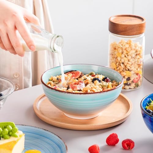 vancasso Bonita Stoneware Dinnerware Sets 24 Pieces Service for 6, Hand-Painted Spiral Dishes Set, Ceramic Kitchen Plates and Bowls Sets-Microwave and Dishwasher Safe (Blue,24 Pcs) - My Kitchen Products