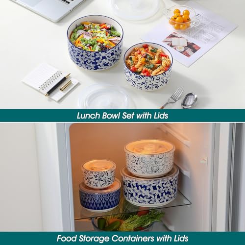 vancasso Ceramic Nesting Bowls with Lids Set of 4, Serving Bowls for Food Storage, Prep Bowl, Ceramic Bowl for Kitchen, Microwave & Dishwasher Safe, 60+36+20+10 Oz, Series SELENE - My Kitchen Products