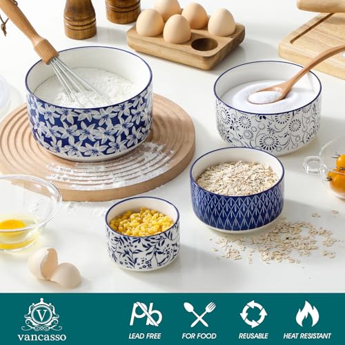 vancasso Ceramic Nesting Bowls with Lids Set of 4, Serving Bowls for Food Storage, Prep Bowl, Ceramic Bowl for Kitchen, Microwave & Dishwasher Safe, 60+36+20+10 Oz, Series SELENE - My Kitchen Products