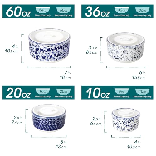 vancasso Ceramic Nesting Bowls with Lids Set of 4, Serving Bowls for Food Storage, Prep Bowl, Ceramic Bowl for Kitchen, Microwave & Dishwasher Safe, 60+36+20+10 Oz, Series SELENE - My Kitchen Products