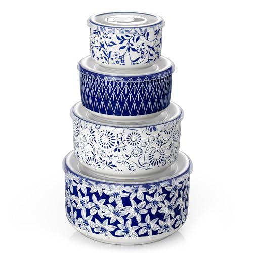 vancasso Ceramic Nesting Bowls with Lids Set of 4, Serving Bowls for Food Storage, Prep Bowl, Ceramic Bowl for Kitchen