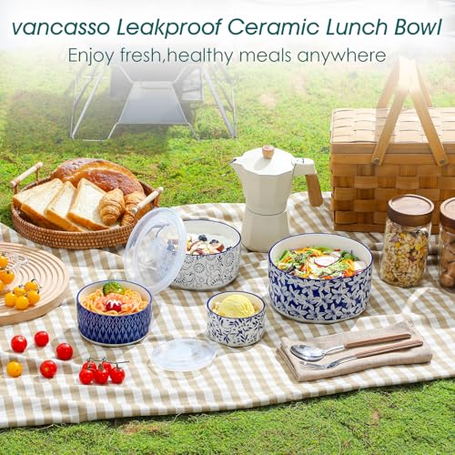 vancasso Ceramic Nesting Bowls with Lids Set of 4, Serving Bowls for Food Storage, Prep Bowl, Ceramic Bowl for Kitchen, Microwave & Dishwasher Safe, 60+36+20+10 Oz, Series SELENE - My Kitchen Products