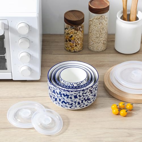 vancasso Ceramic Nesting Bowls with Lids Set of 4, Serving Bowls for Food Storage, Prep Bowl, Ceramic Bowl for Kitchen, Microwave & Dishwasher Safe, 60+36+20+10 Oz, Series SELENE - My Kitchen Products
