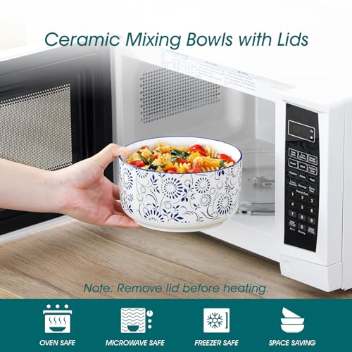 vancasso Ceramic Nesting Bowls with Lids Set of 4, Serving Bowls for Food Storage, Prep Bowl, Ceramic Bowl for Kitchen, Microwave & Dishwasher Safe, 60+36+20+10 Oz, Series SELENE - My Kitchen Products