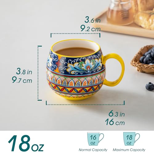 vancasso Coffee Mugs Set of 6, Coffee Cups Ceramic 18oz, Porcelain Coffee Mugs for Cappuccino, Latte, Espresso, Colorful Coffee Mugs with Handle, Rounded Boho Mugs, Microwave & Dishwasher Safe - My Kitchen Products