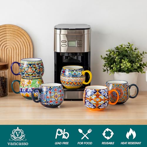 vancasso Coffee Mugs Set of 6, Coffee Cups Ceramic 18oz, Porcelain Coffee Mugs for Cappuccino, Latte, Espresso, Colorful Coffee Mugs with Handle, Rounded Boho Mugs, Microwave & Dishwasher Safe - My Kitchen Products