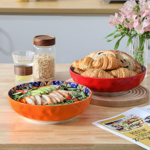 vancasso Large Serving Bowls, 78 Oz Extra Large Salad Bowls Set of 2, Bohemian Decorative Bowls for Salad, Fruit, Pasta and Dinner, Serving Dishes Set for Party, Dishwasher & Microwave Safe－Red - My Kitchen Products