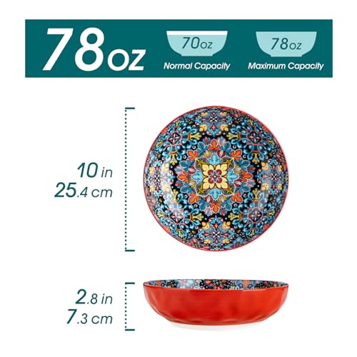 vancasso Large Serving Bowls, 78 Oz Extra Large Salad Bowls Set of 2, Bohemian Decorative Bowls for Salad, Fruit, Pasta and Dinner, Serving Dishes Set for Party, Dishwasher & Microwave Safe－Red - My Kitchen Products