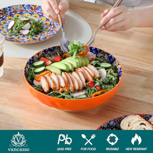 vancasso Large Serving Bowls, 78 Oz Extra Large Salad Bowls Set of 2, Bohemian Decorative Bowls for Salad, Fruit, Pasta and Dinner, Serving Dishes Set for Party, Dishwasher & Microwave Safe－Red - My Kitchen Products