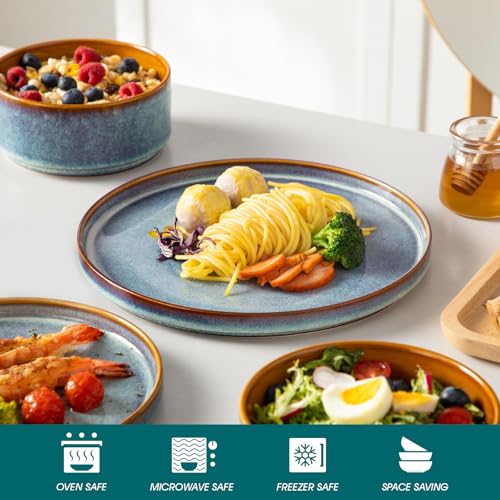 vancasso ONION Ceramic Dinnerware Sets, 12 Pieces Stoneware Plates and Bowls Sets for 4, Reactive Glaze Dishes Set for Kitchen, Dishwasher and Microwave Safe, Blue - My Kitchen Products