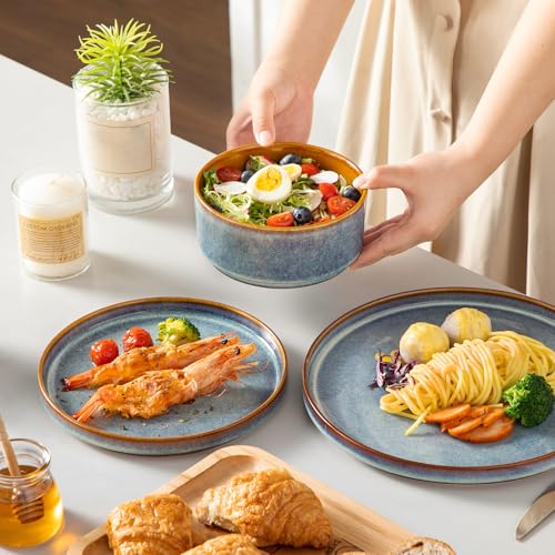 vancasso ONION Ceramic Dinnerware Sets, 12 Pieces Stoneware Plates and Bowls Sets for 4, Reactive Glaze Dishes Set for Kitchen, Dishwasher and Microwave Safe, Blue - My Kitchen Products