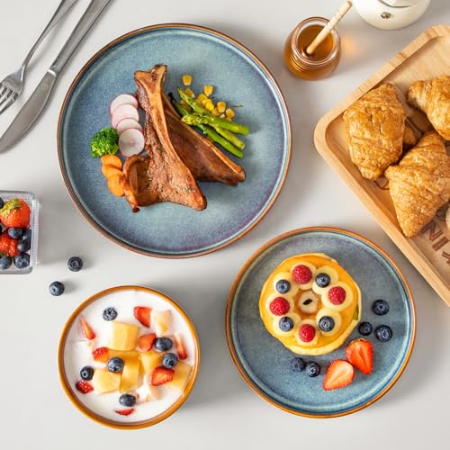 vancasso ONION Ceramic Dinnerware Sets, 12 Pieces Stoneware Plates and Bowls Sets for 4, Reactive Glaze Dishes Set for Kitchen, Dishwasher and Microwave Safe, Blue - My Kitchen Products