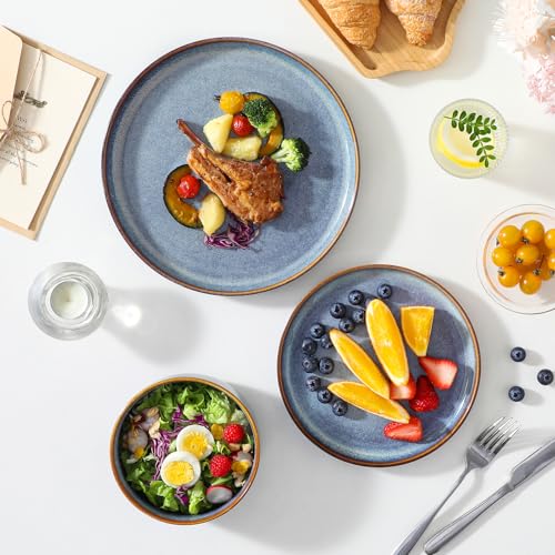 vancasso PLAYA Plates and Bowls Sets, 12 Pieces Grey-Blue Dinnerware Sets for Kitchen, Reactive Glaze Dishes Set for 4, Dishwasher and Microwave Safe - My Kitchen Products